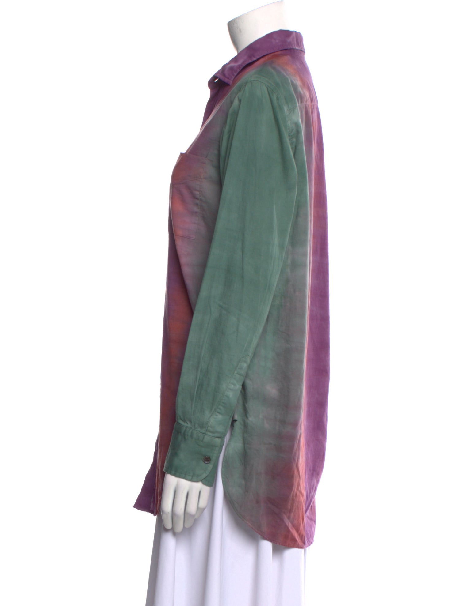 Raquel Allegra Tie-Dye Print Long Sleeve Button-Up Top