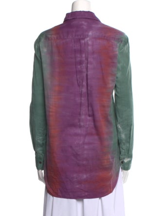 Raquel Allegra Tie-Dye Print Long Sleeve Button-Up Top