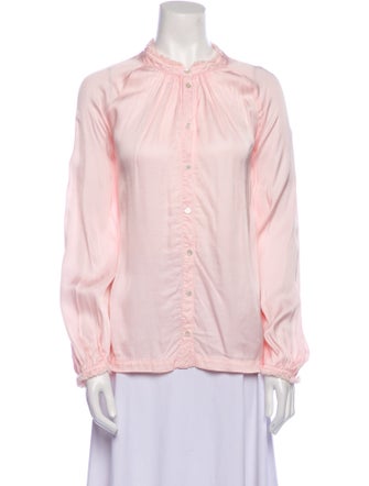 Raquel Allegra Mock Neck Long Sleeve Button-Up Top