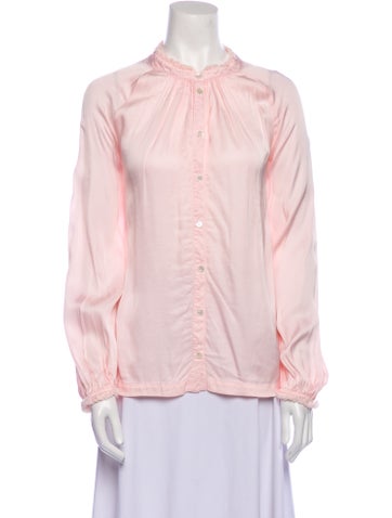 Raquel Allegra Tops Mock Neck Long Sleeve Button-Up Top XS