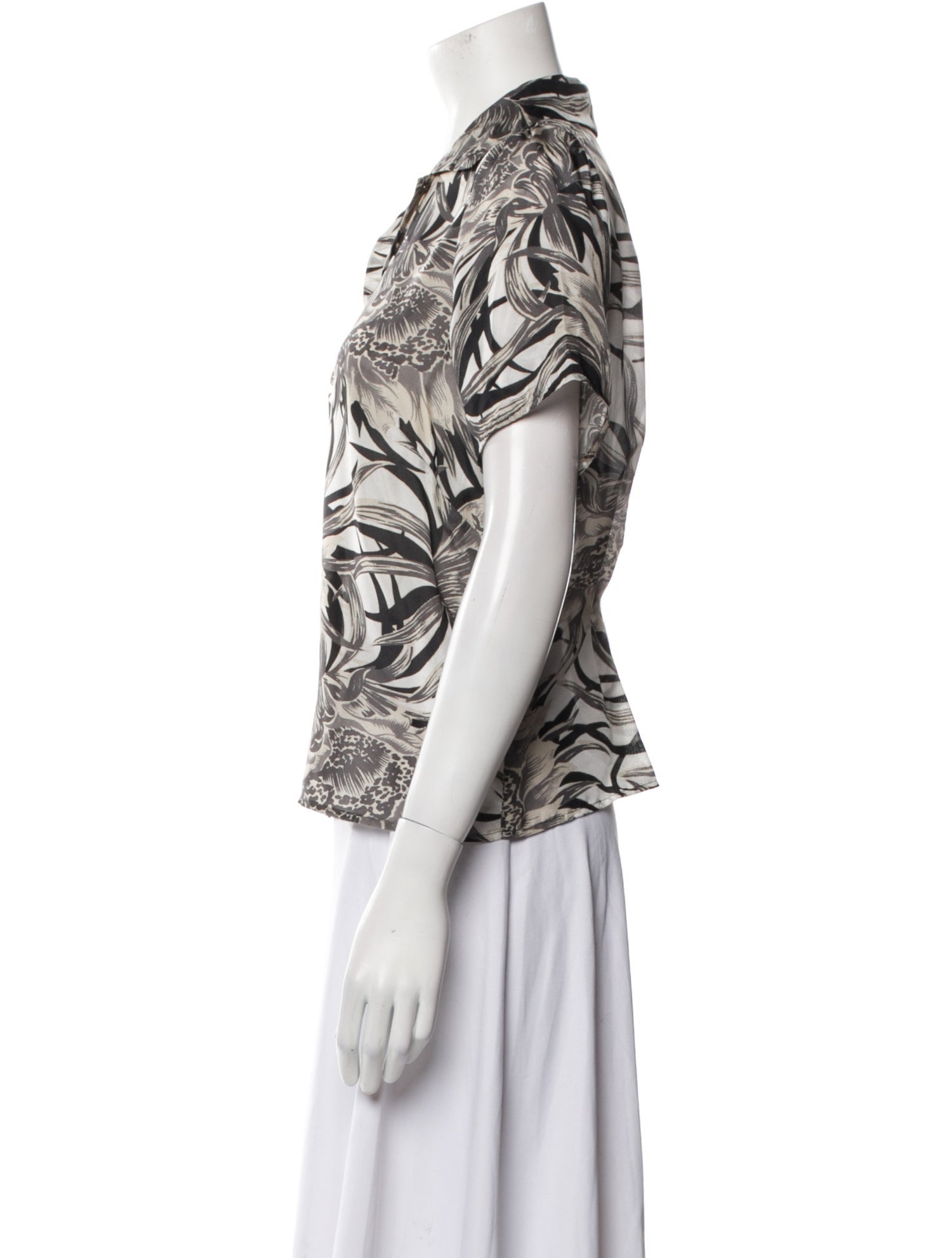 Raquel Allegra Printed Cowl Neck Button-Up Top