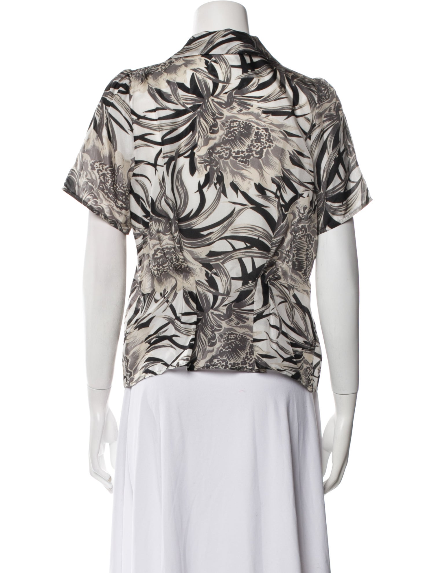 Raquel Allegra Printed Cowl Neck Button-Up Top
