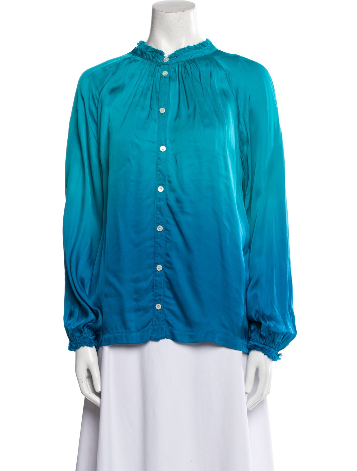 Raquel Allegra Mock Neck Long Sleeve Button-Up Top