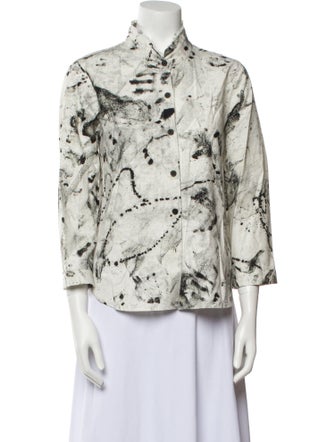 Raquel Allegra Printed Three-Quarter Sleeve Button-Up Top