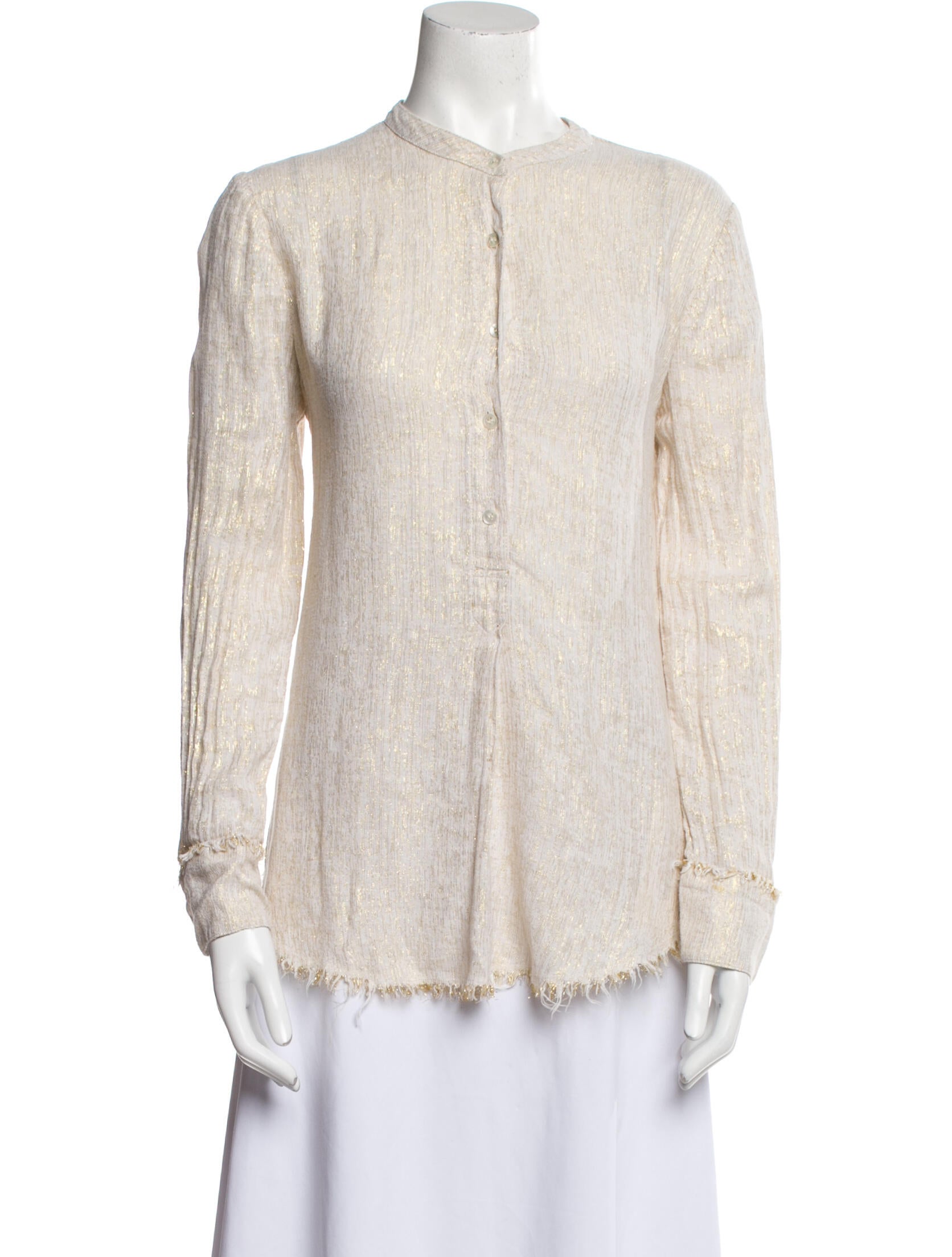 Raquel Allegra Mock Neck Long Sleeve Button-Up Top