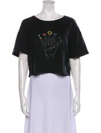 Raquel Allegra Graphic Print Scoop Neck Crop Top
