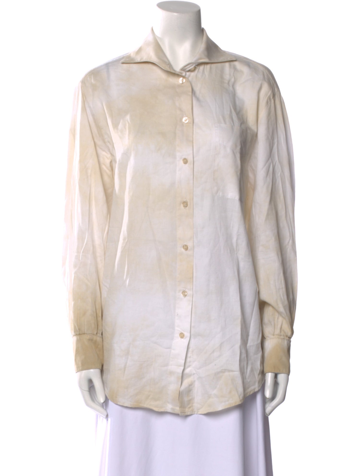 Raquel Allegra Silk Tie-Dye Print Button-Up Top