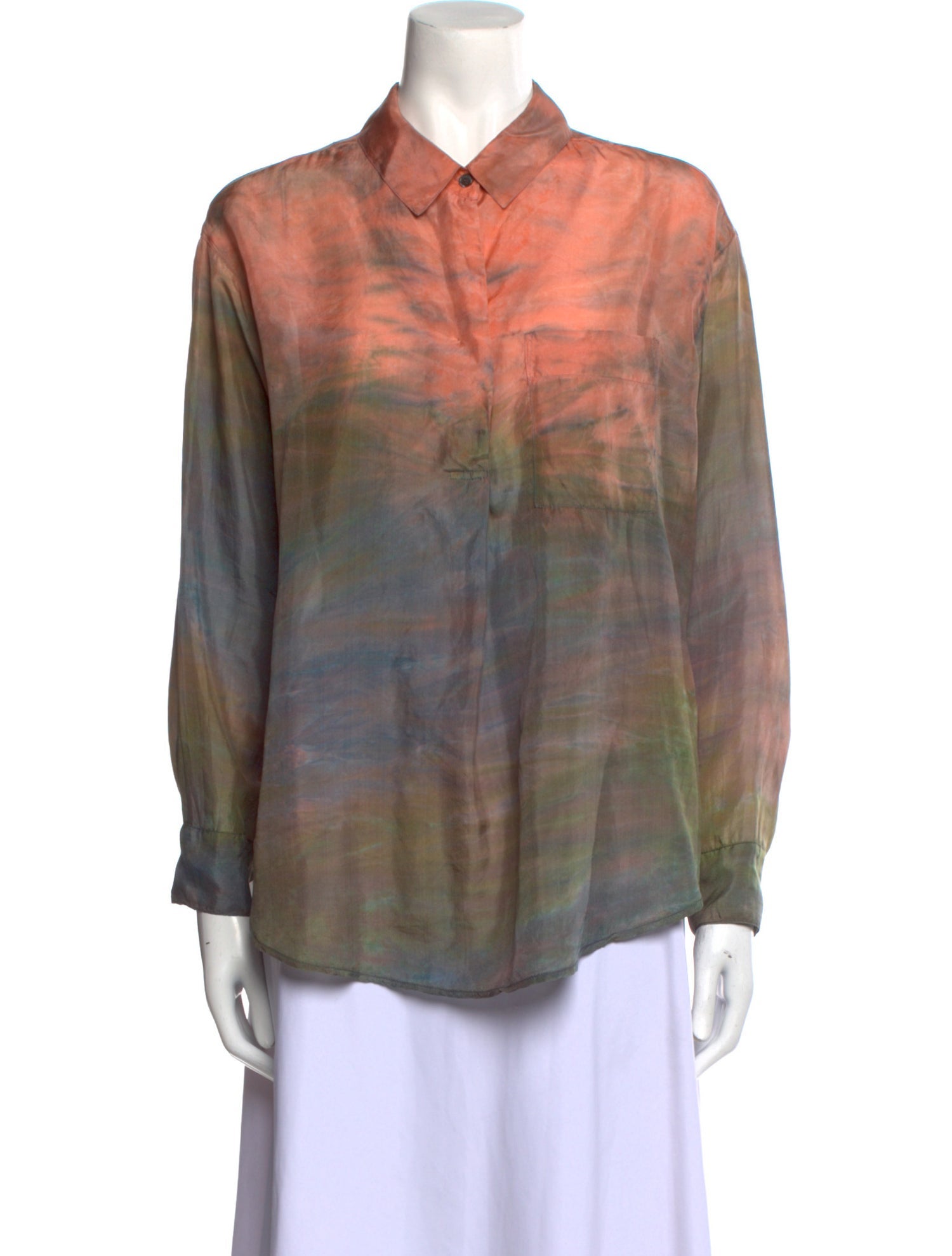Raquel Allegra Silk Tie-Dye Print Button-Up Top