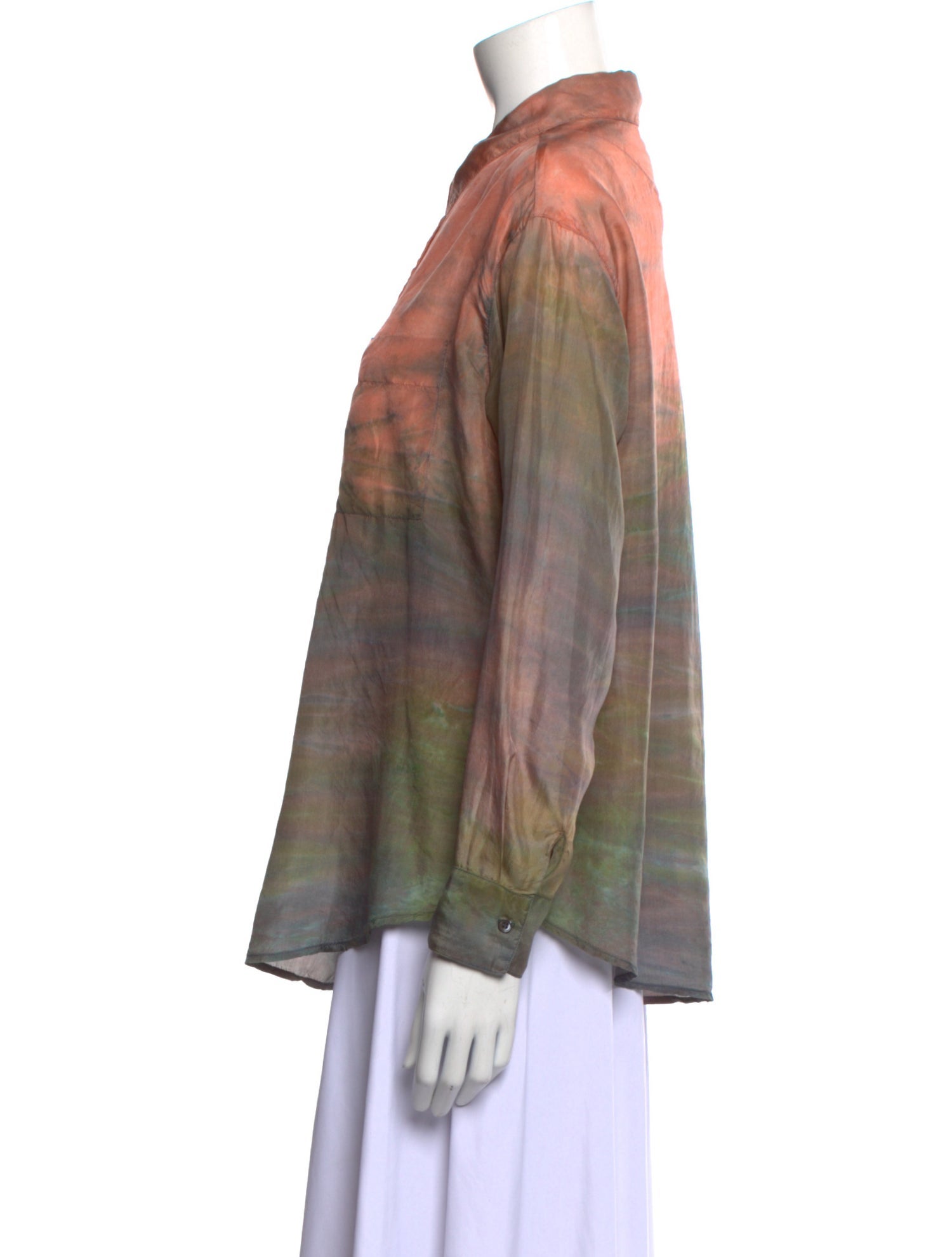 Raquel Allegra Silk Tie-Dye Print Button-Up Top
