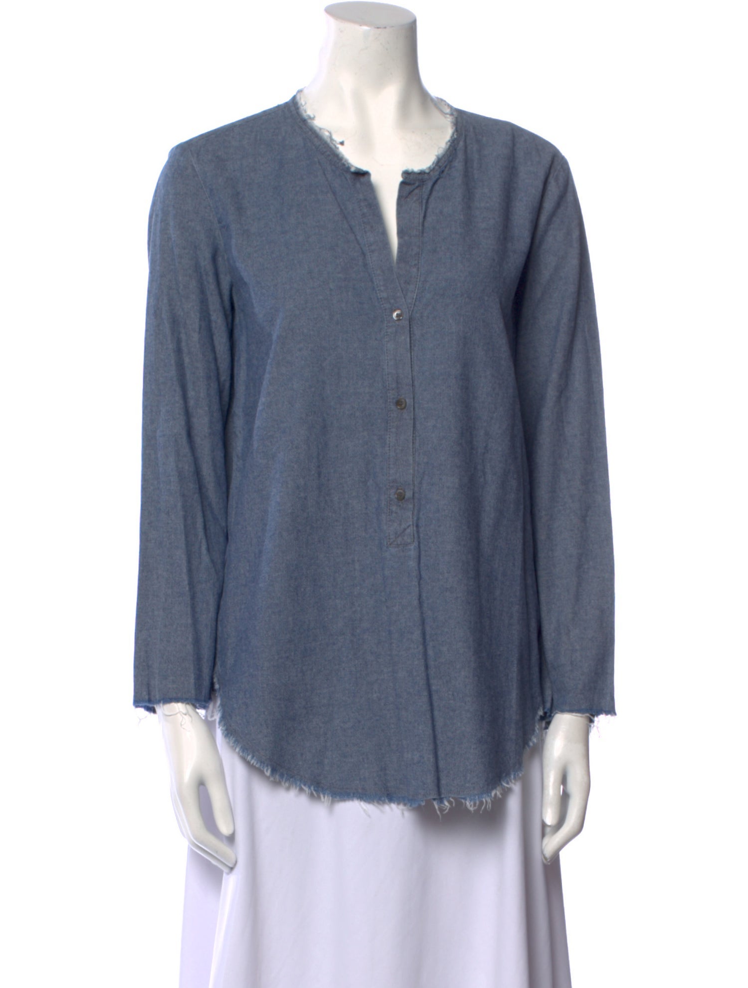 Raquel Allegra V-Neck Three-Quarter Sleeve Button-Up Top