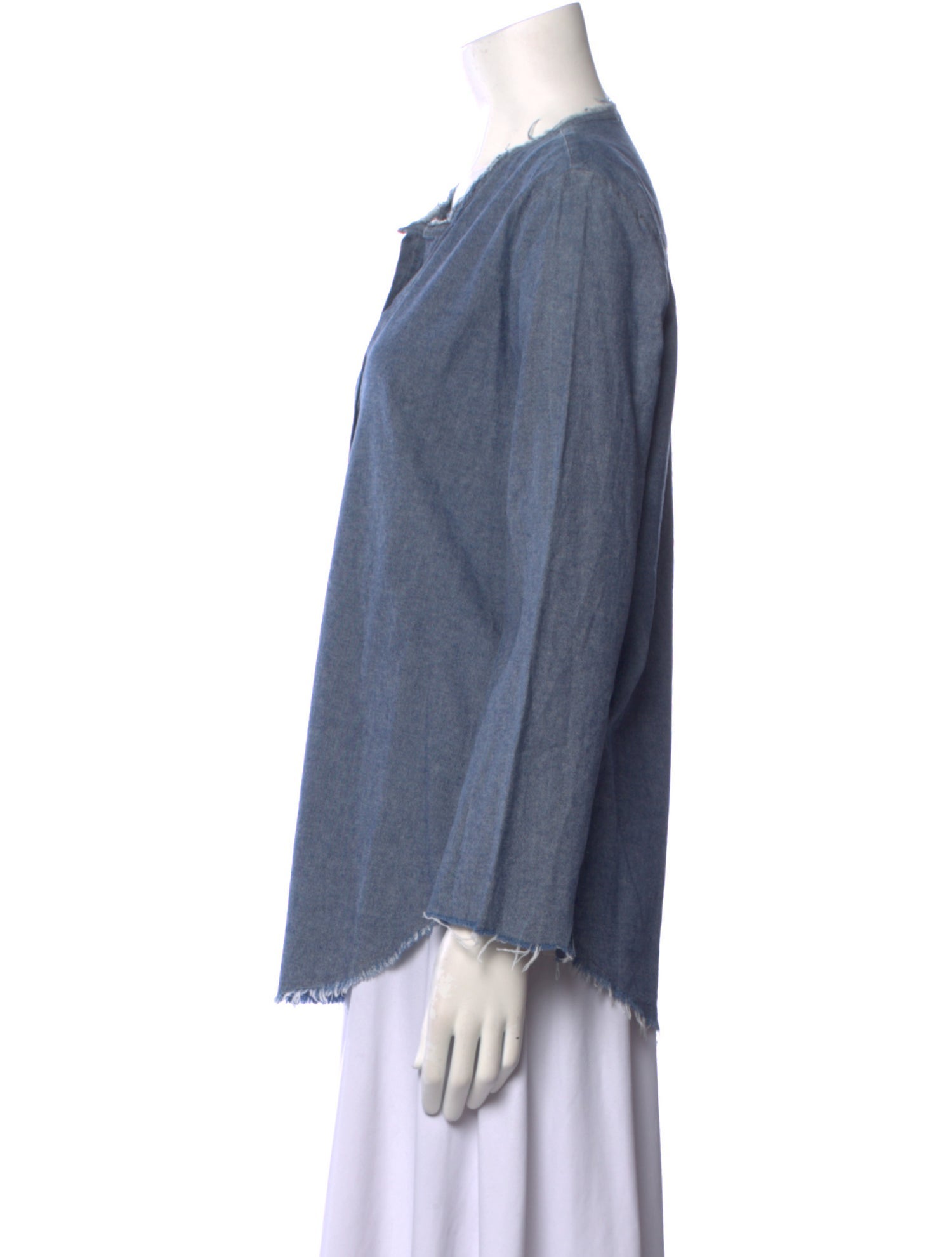 Raquel Allegra V-Neck Three-Quarter Sleeve Button-Up Top