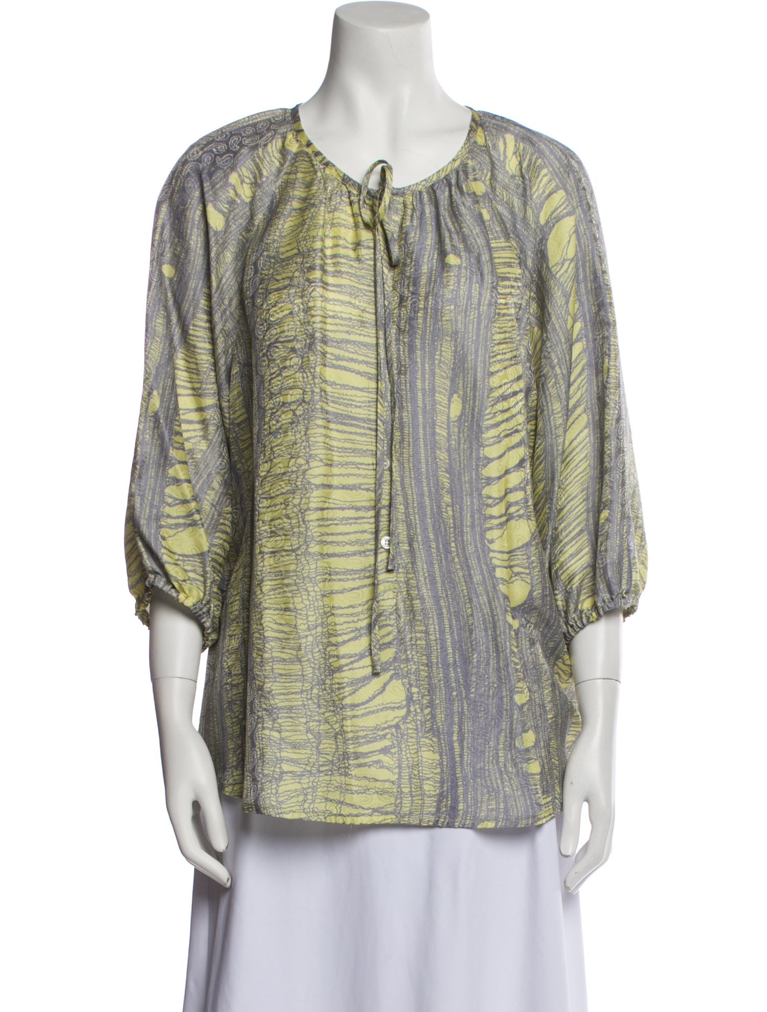 Raquel Allegra Printed Scoop Neck Blouse