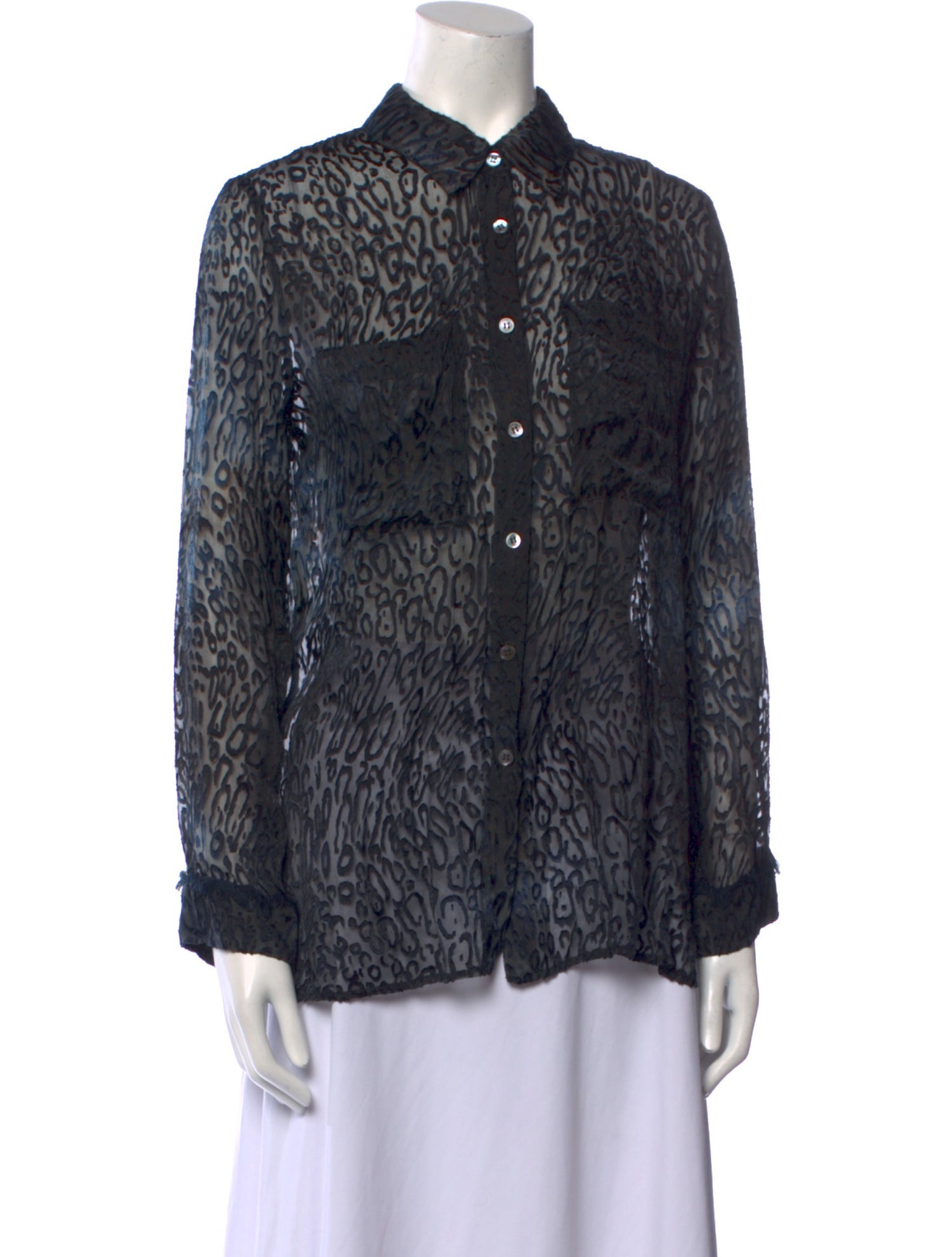 Raquel Allegra Silk Animal Print Button-Up Top