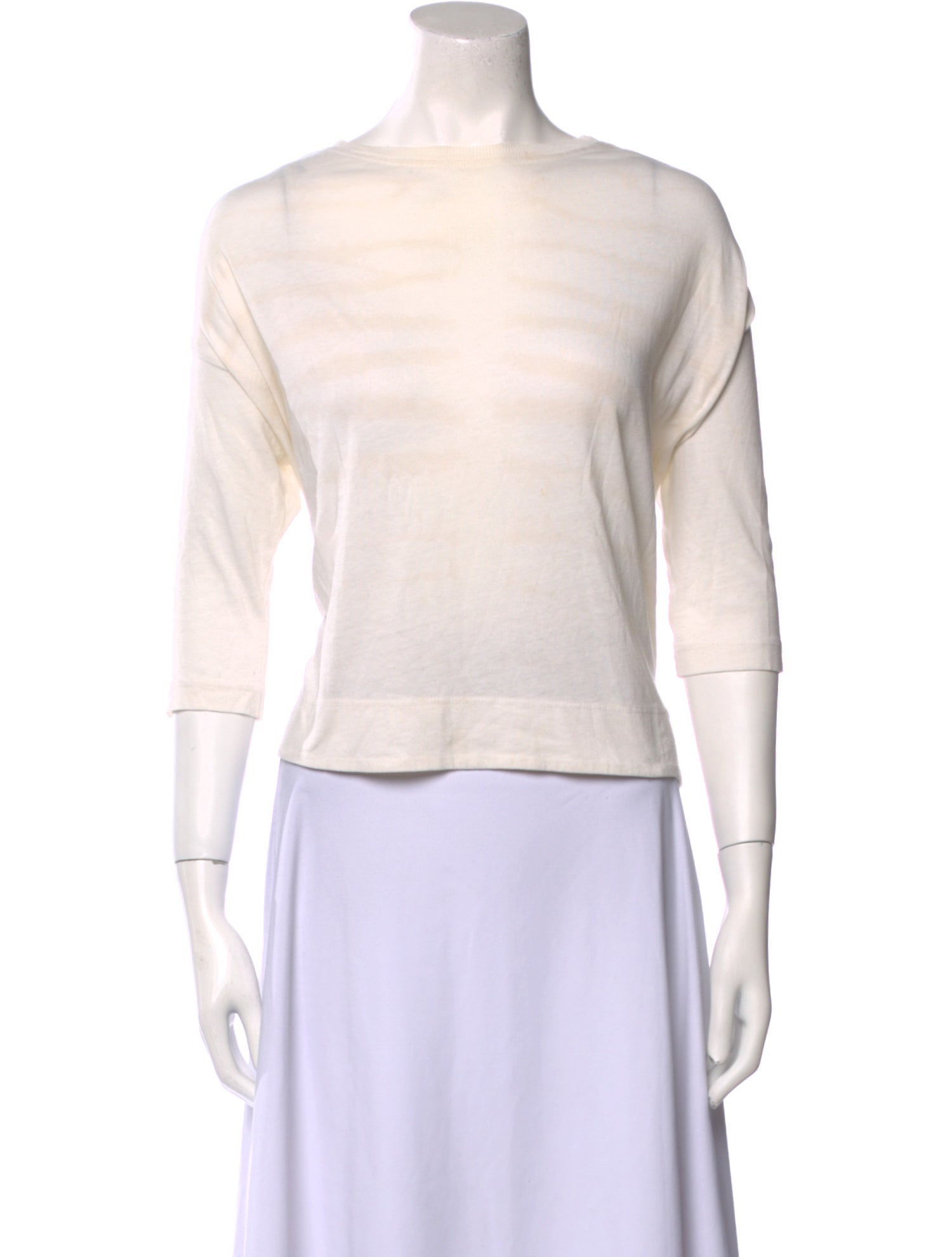 Raquel Allegra Bateau Neckline Three-Quarter Sleeve Crop Top