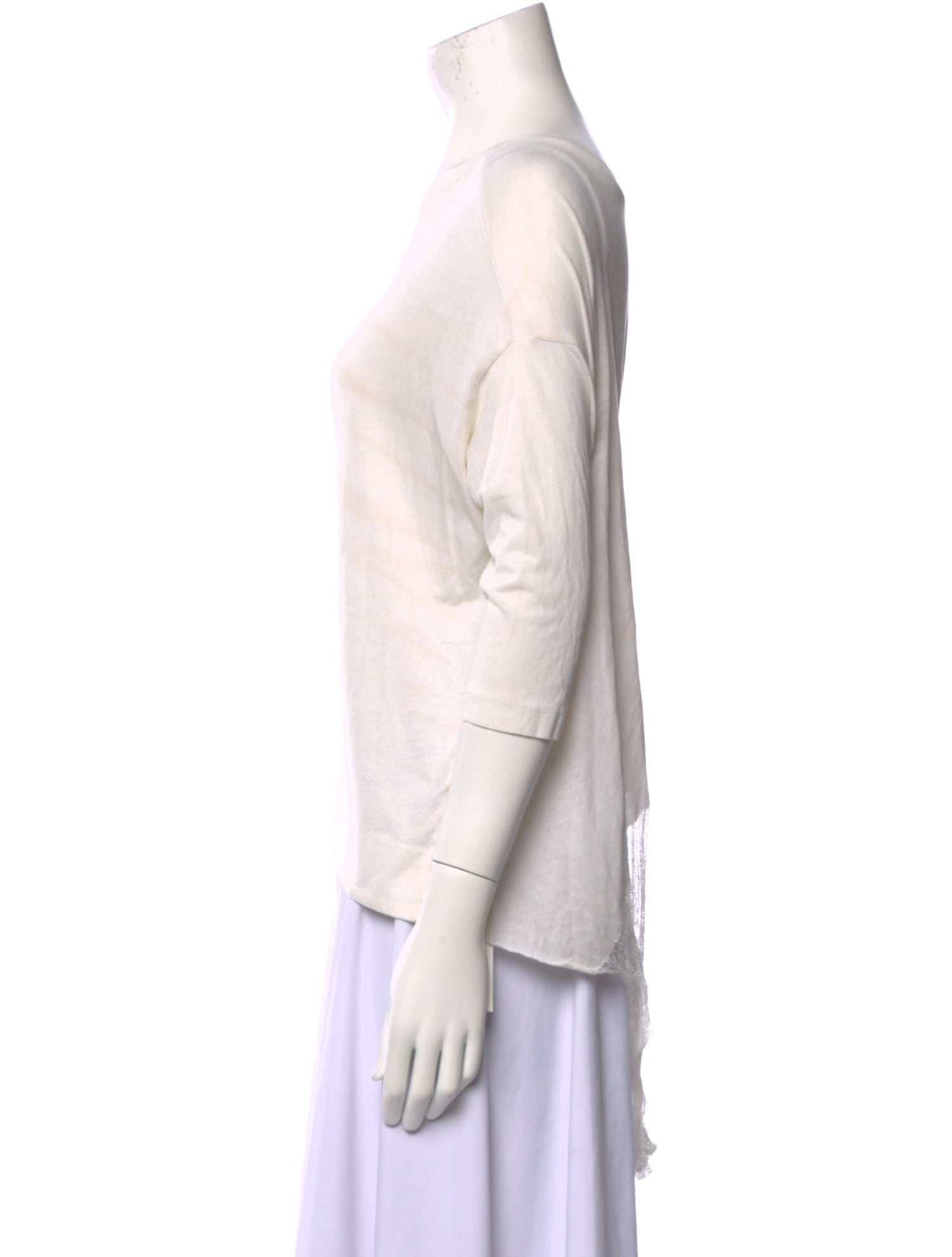 Raquel Allegra Bateau Neckline Three-Quarter Sleeve Crop Top