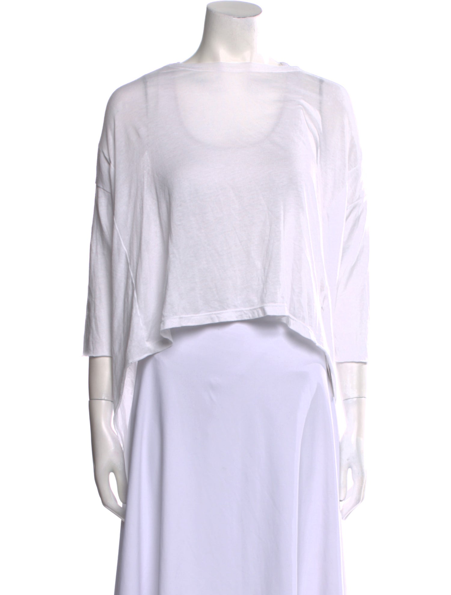 Raquel Allegra Bateau Neckline Three-Quarter Sleeve Crop Top