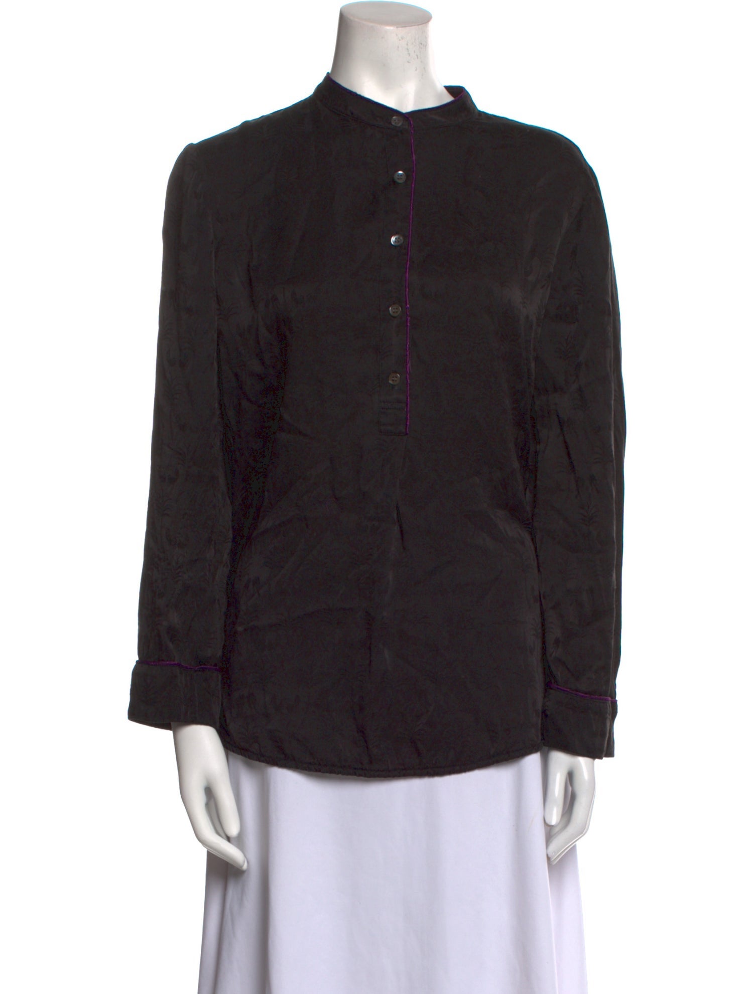 Raquel Allegra Silk Mock Neck Button-Up Top