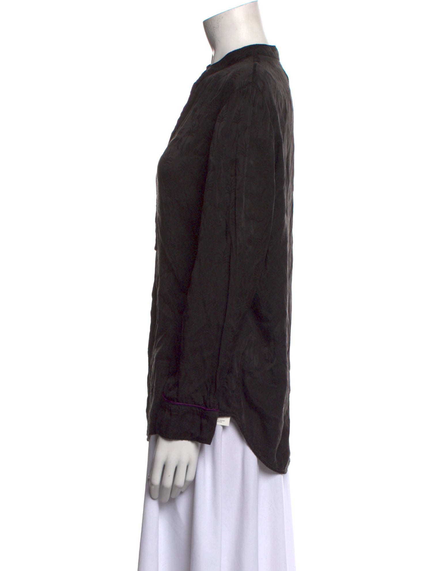 Raquel Allegra Silk Mock Neck Button-Up Top