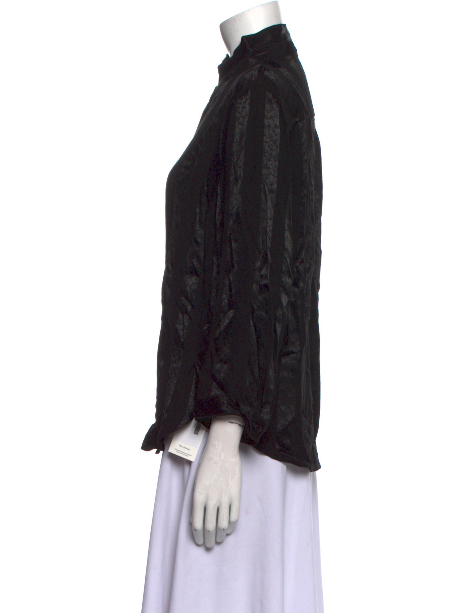 Raquel Allegra Printed Mock Neck Button-Up Top