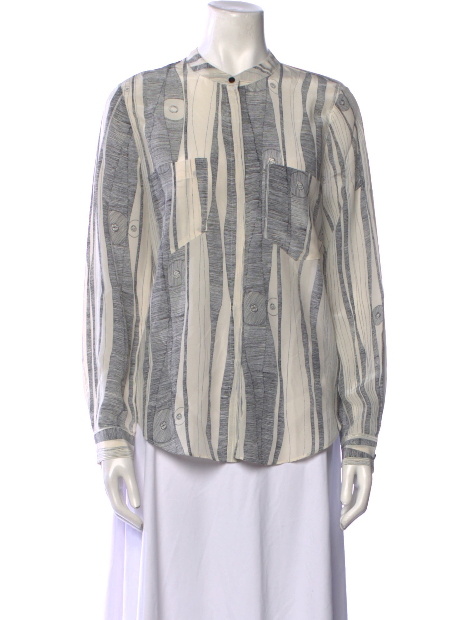 Raquel Allegra Striped Crew Neck Button-Up Top