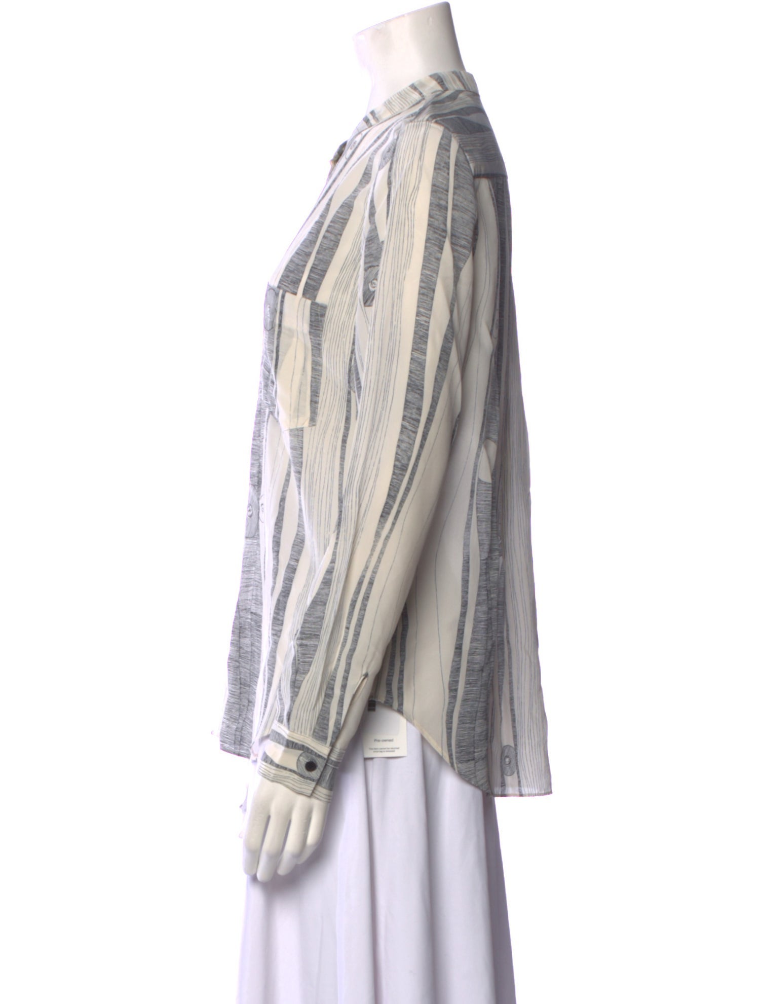 Raquel Allegra Striped Crew Neck Button-Up Top