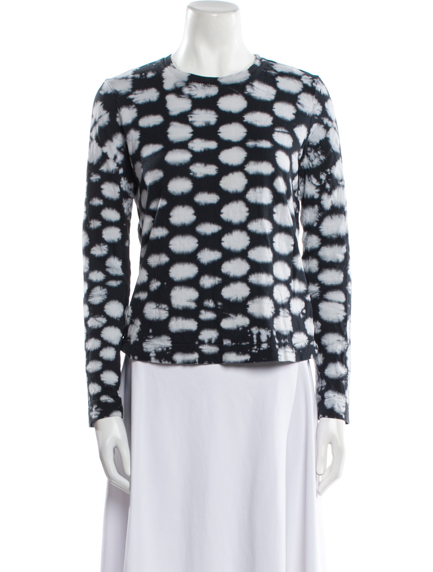 Raquel Allegra Polka Dot Print Crew Neck Blouse