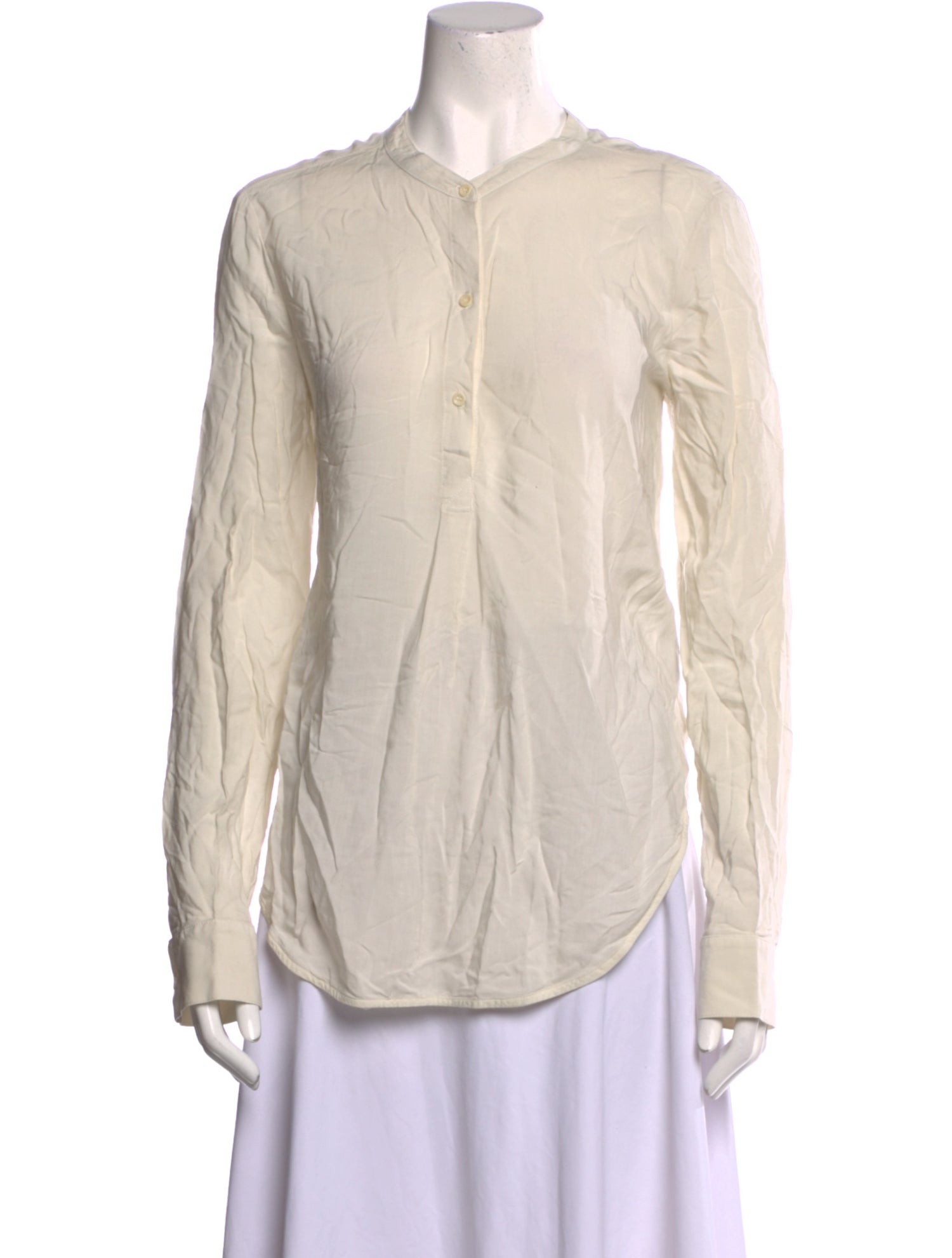 Raquel Allegra Mock Neck Long Sleeve Button-Up Top