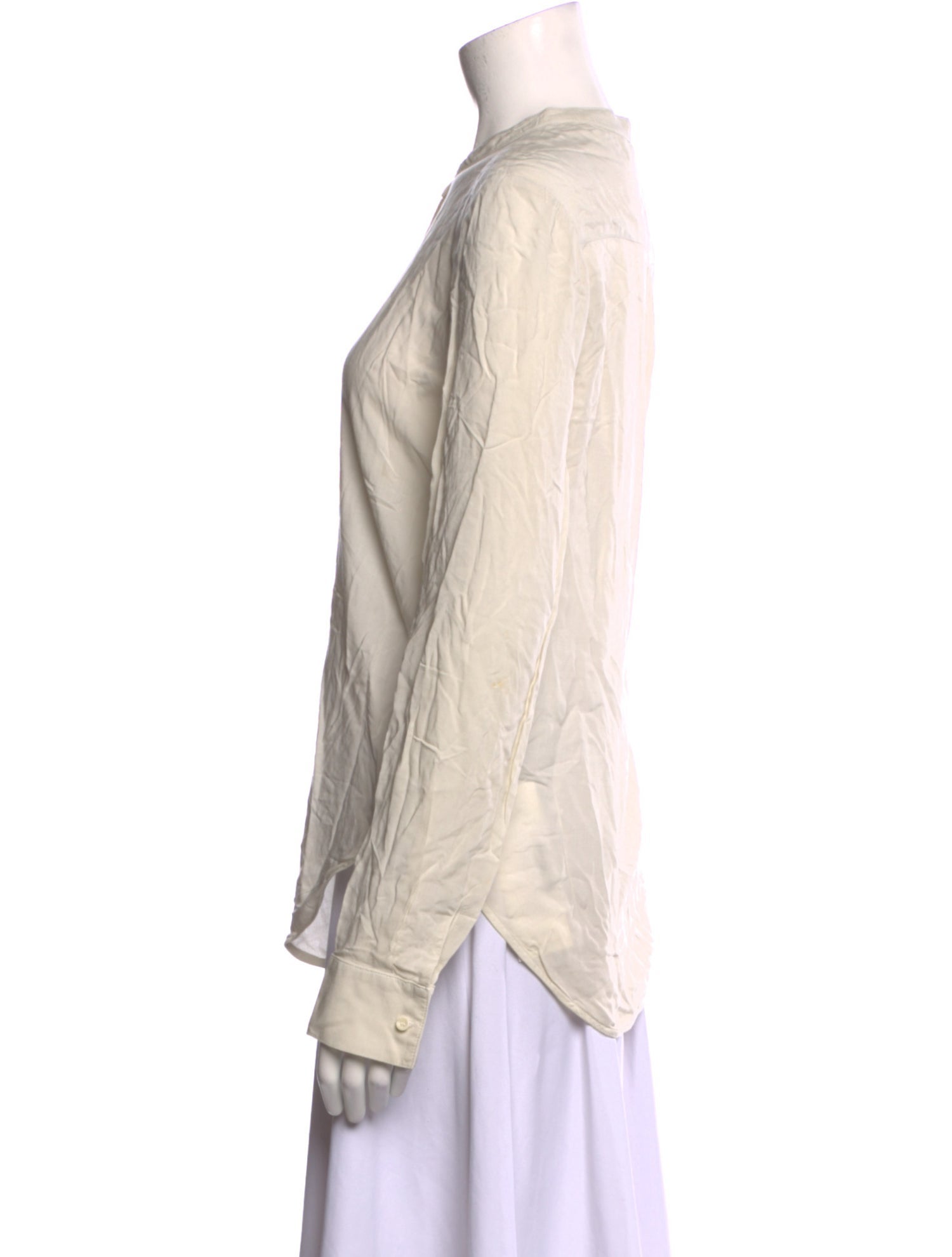 Raquel Allegra Mock Neck Long Sleeve Button-Up Top