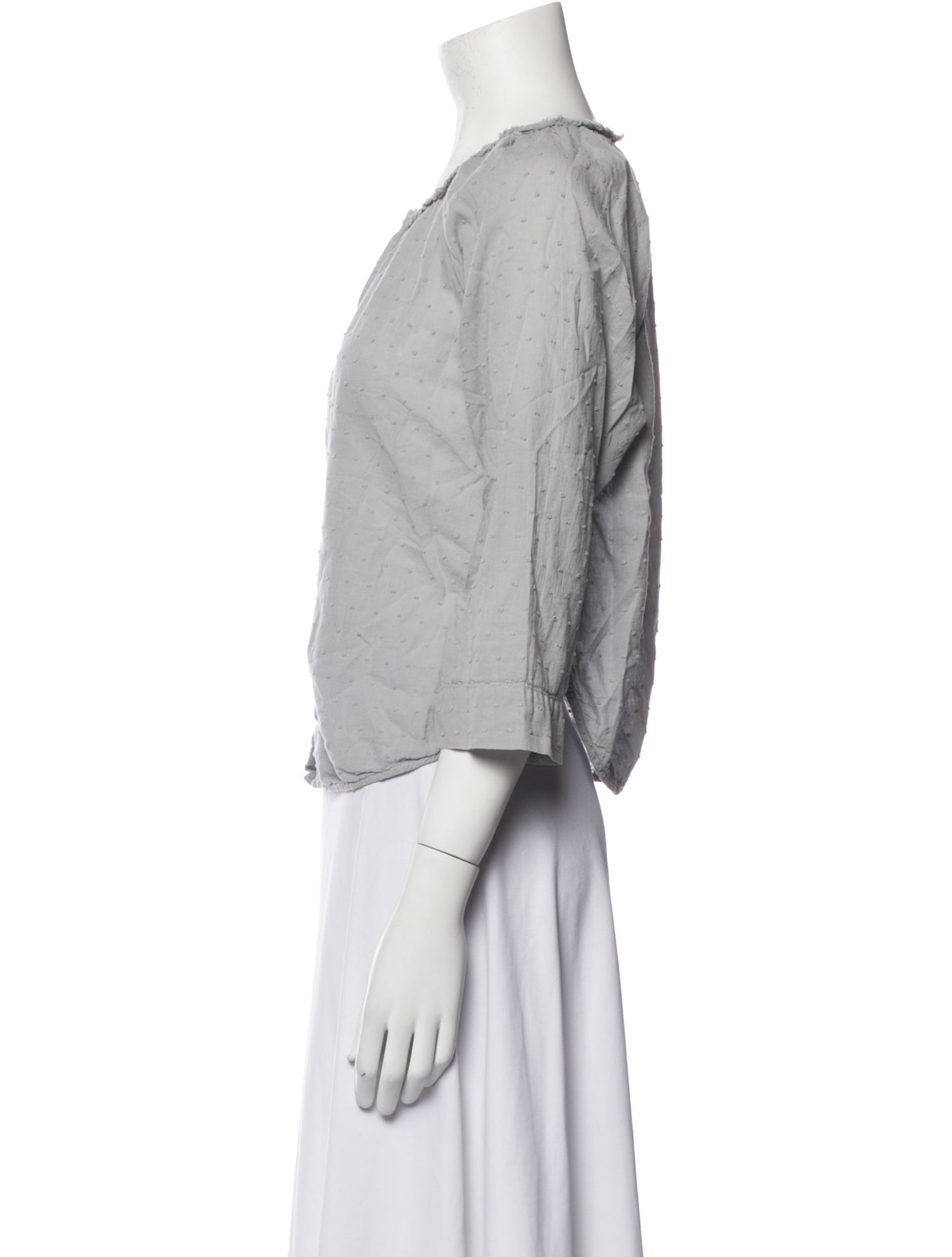 Raquel Allegra Scoop Neck Three-Quarter Sleeve Button-Up Top