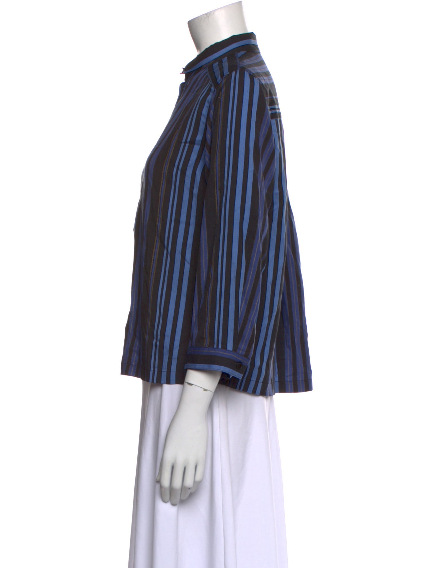 Raquel Allegra Striped Three-Quarter Sleeve Button-Up Top