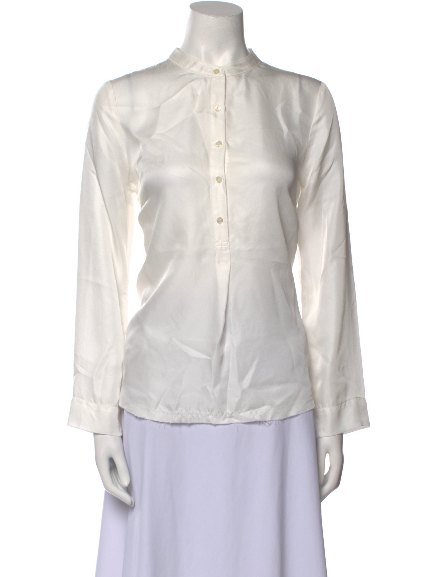 Raquel Allegra Silk Mock Neck Button-Up Top