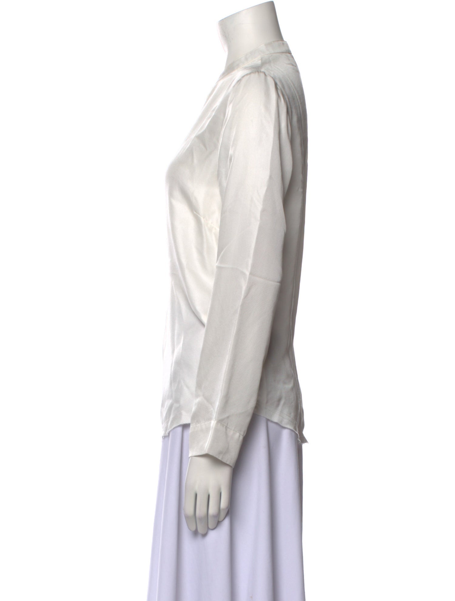 Raquel Allegra Silk Mock Neck Button-Up Top