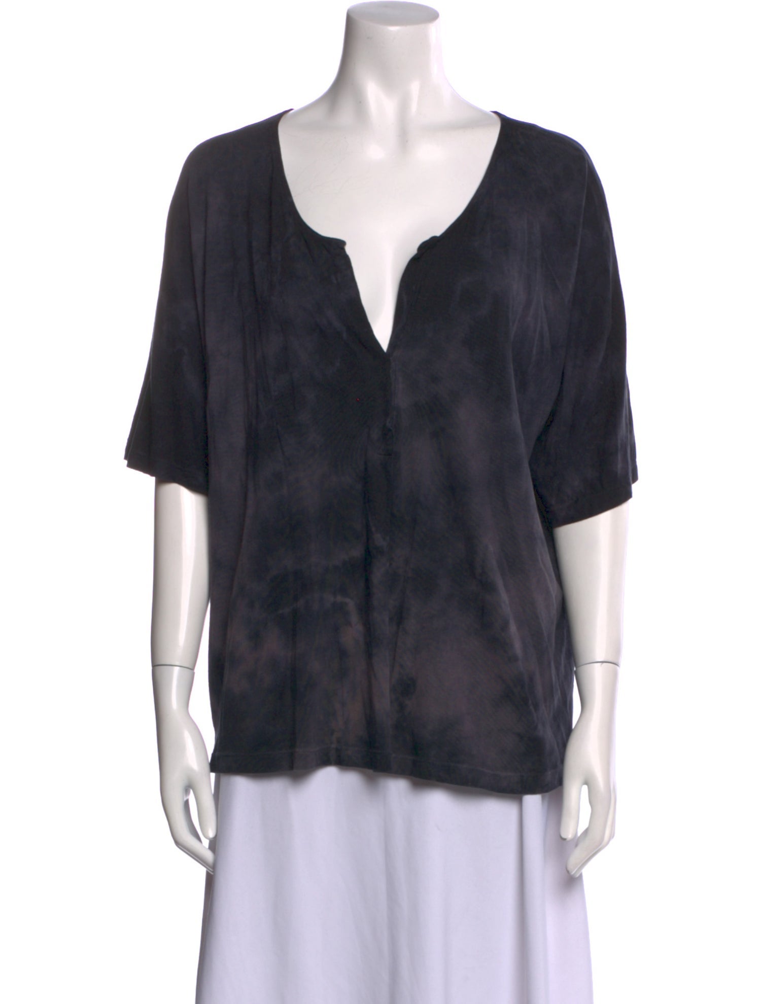 Raquel Allegra Tie-Dye Print V-Neck Blouse