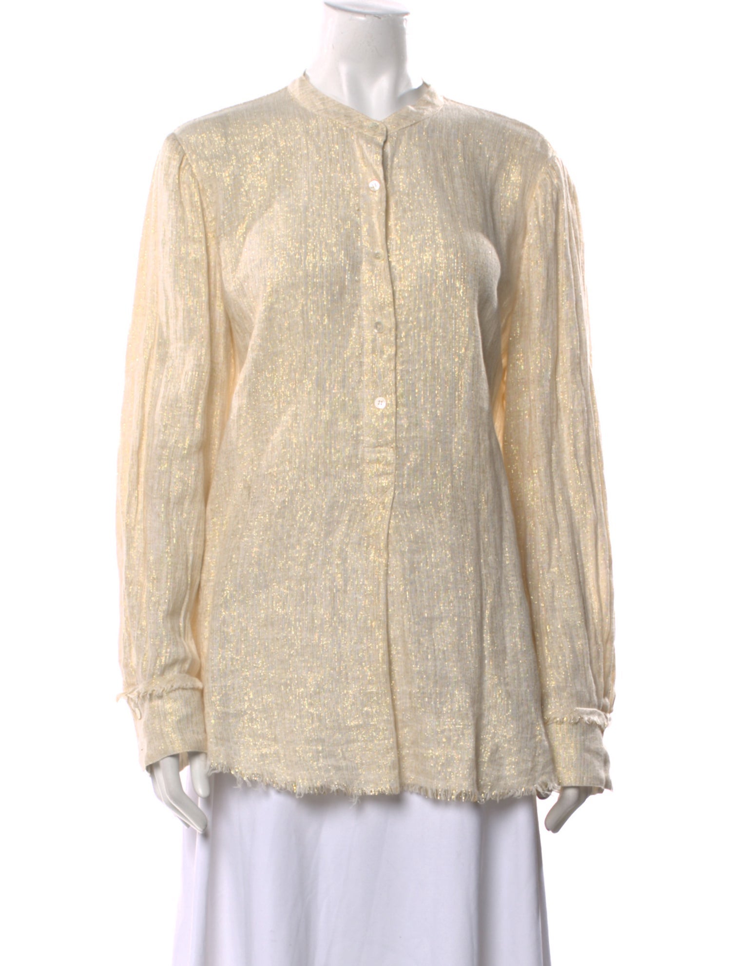 Raquel Allegra Linen Mock Neck Button-Up Top