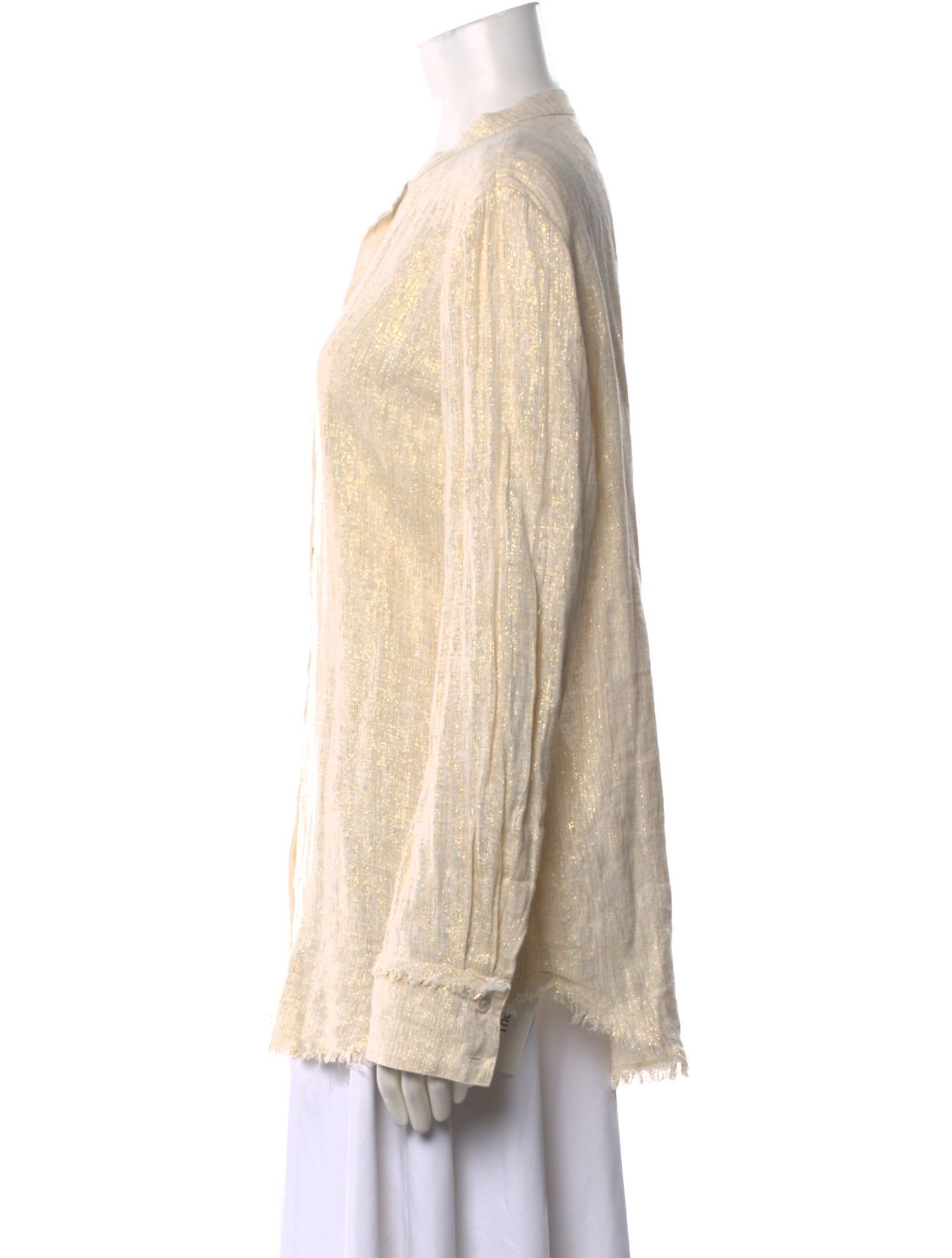 Raquel Allegra Linen Mock Neck Button-Up Top