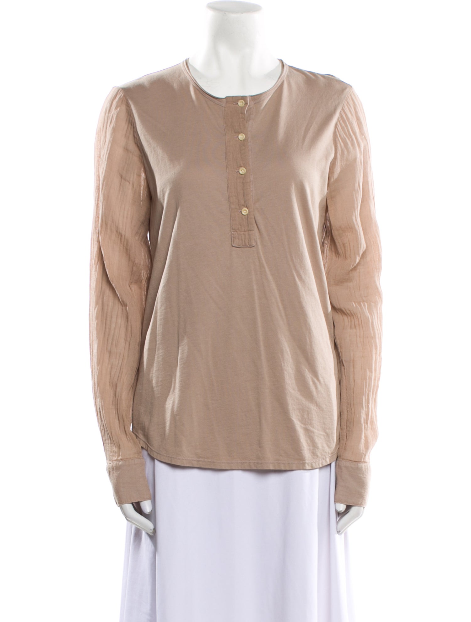 Raquel Allegra Crew Neck Long Sleeve Button-Up Top