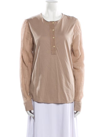 Raquel Allegra Crew Neck Long Sleeve Button-Up Top