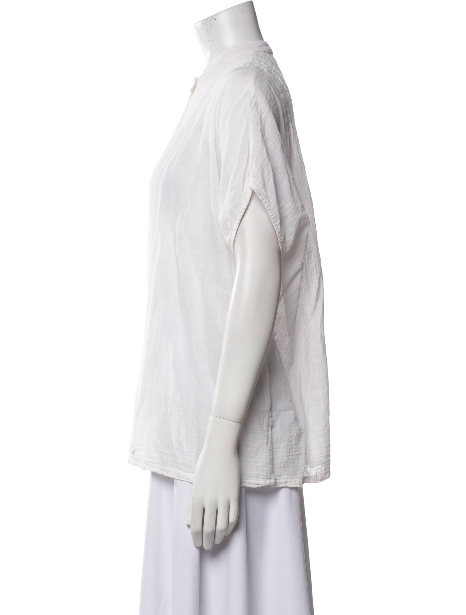 Raquel Allegra Mock Neck Short Sleeve Button-Up Top