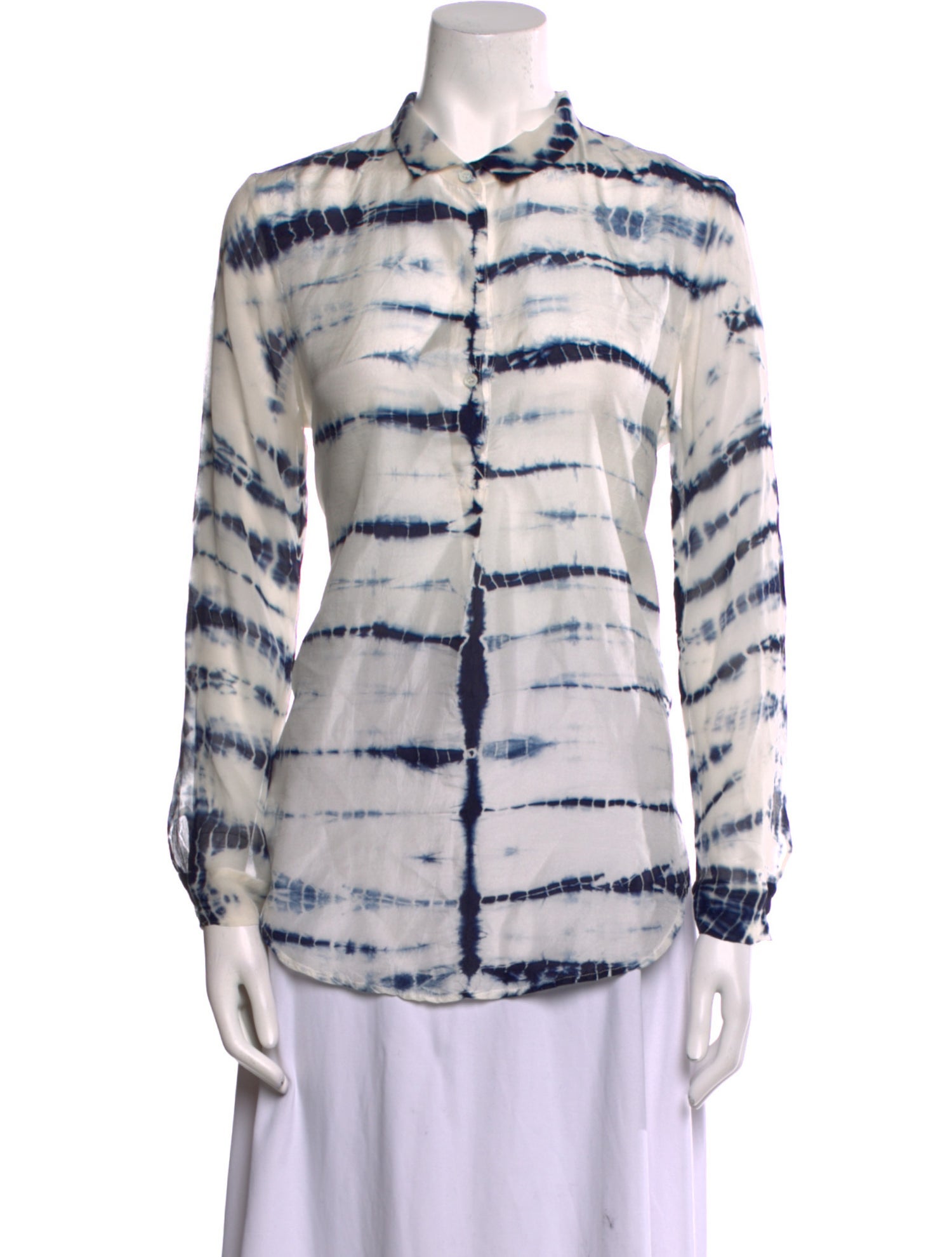 Raquel Allegra Silk Tie-Dye Print Button-Up Top