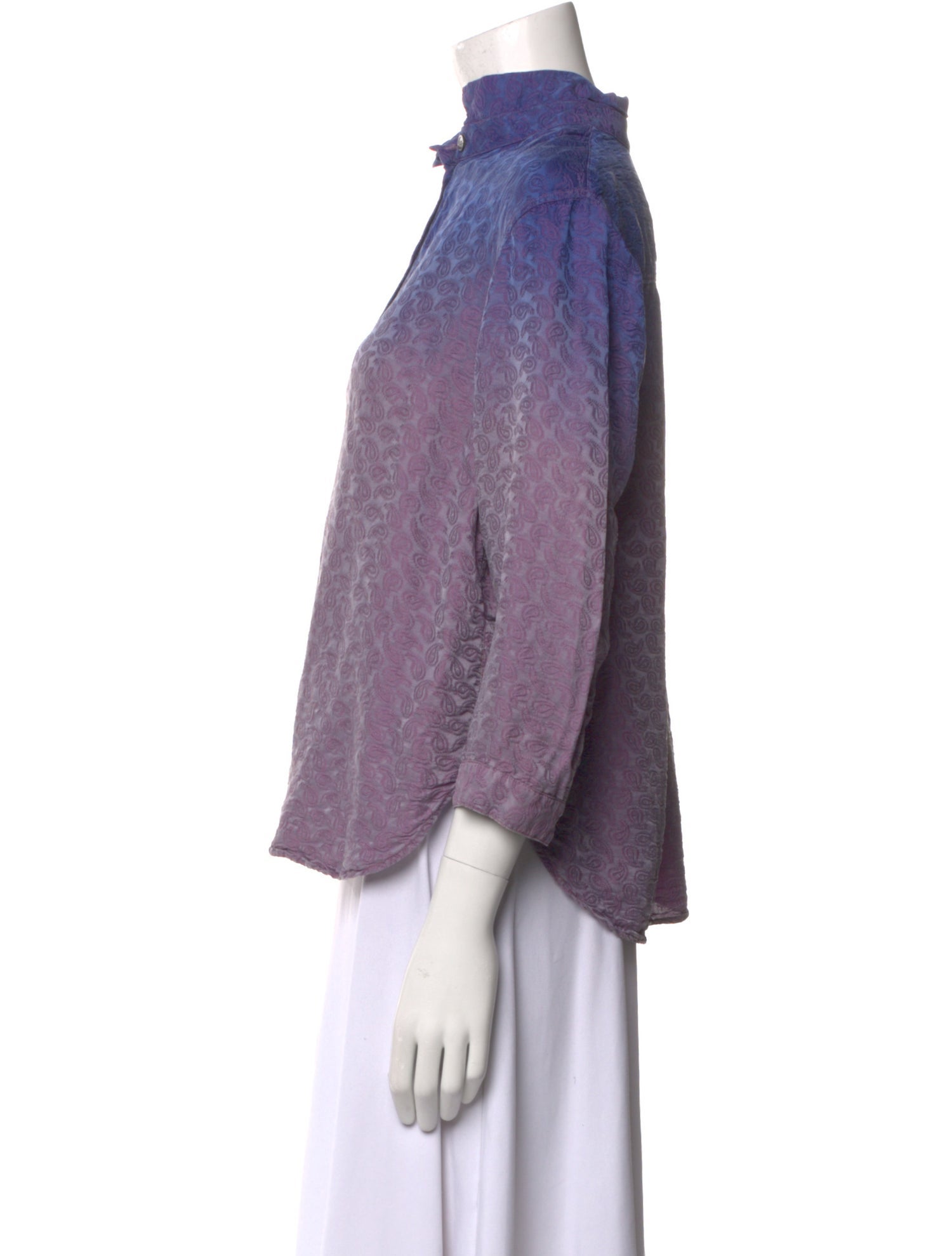 Raquel Allegra Tie-Dye Print Three-Quarter Sleeve Button-Up Top