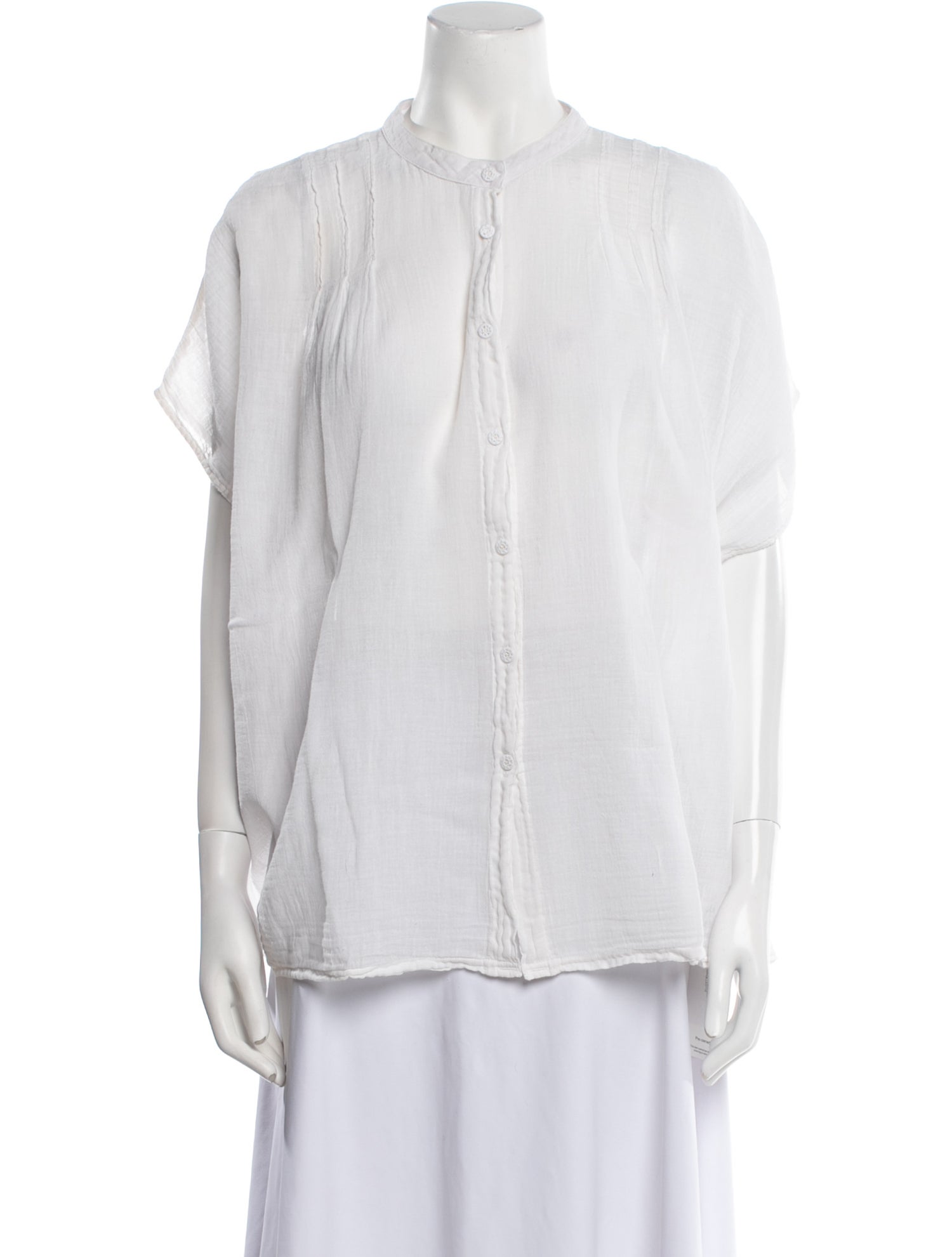 Raquel Allegra Mock Neck Short Sleeve Button-Up Top