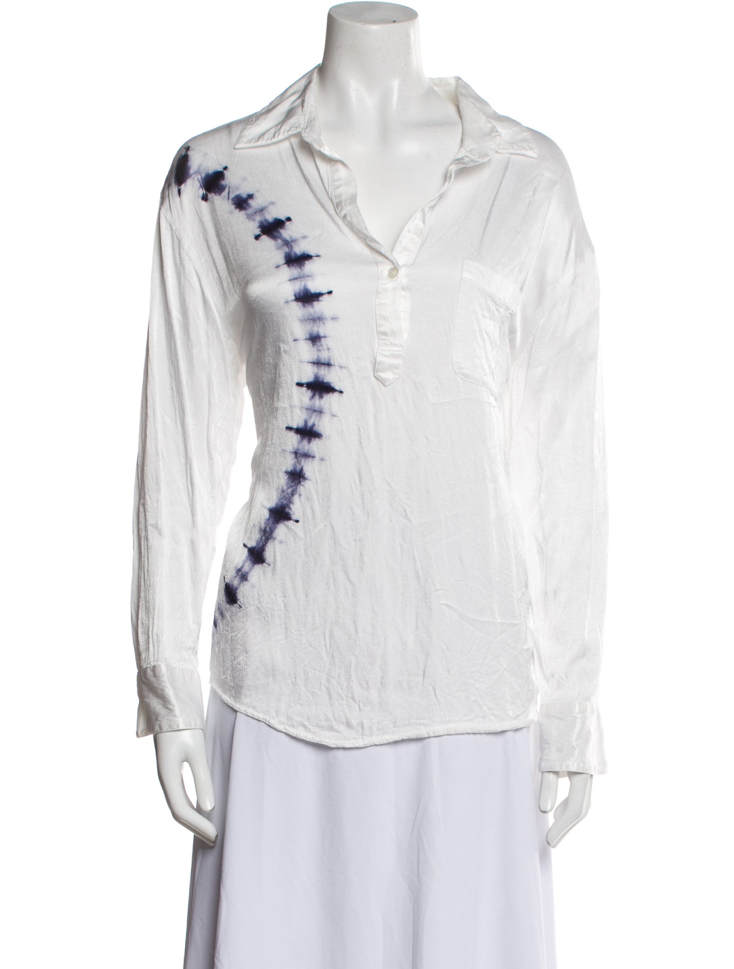 Raquel Allegra Tie-Dye Print V-Neck Button-Up Top