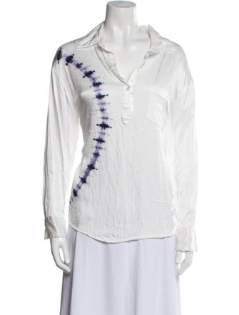 Raquel Allegra Tie-Dye Print V-Neck Button-Up Top