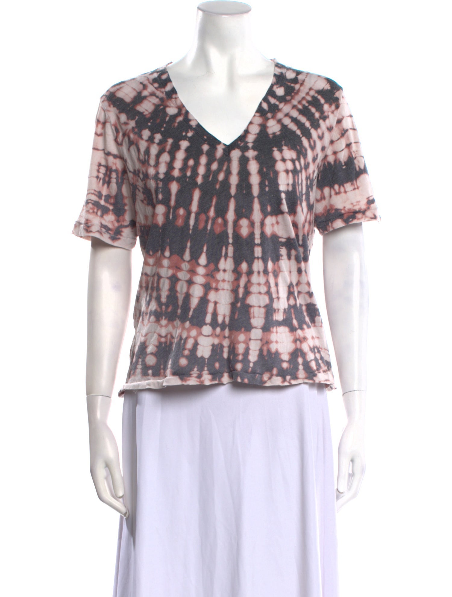 Raquel Allegra Tie-Dye Print V-Neck T-Shirt