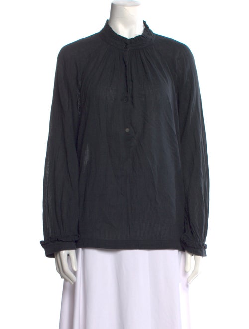 Raquel Allegra Silk Mock Neck Button-Up Top