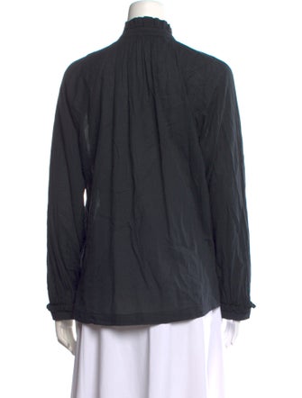 Raquel Allegra Silk Mock Neck Button-Up Top