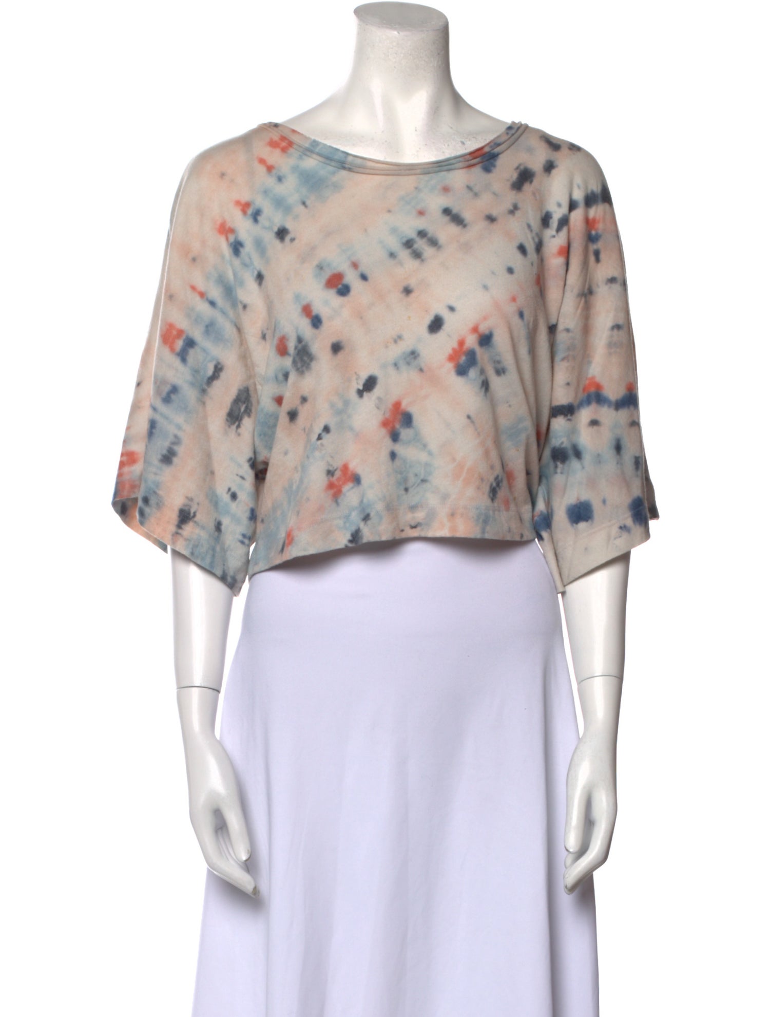 Raquel Allegra Tie-Dye Print Scoop Neck Crop Top