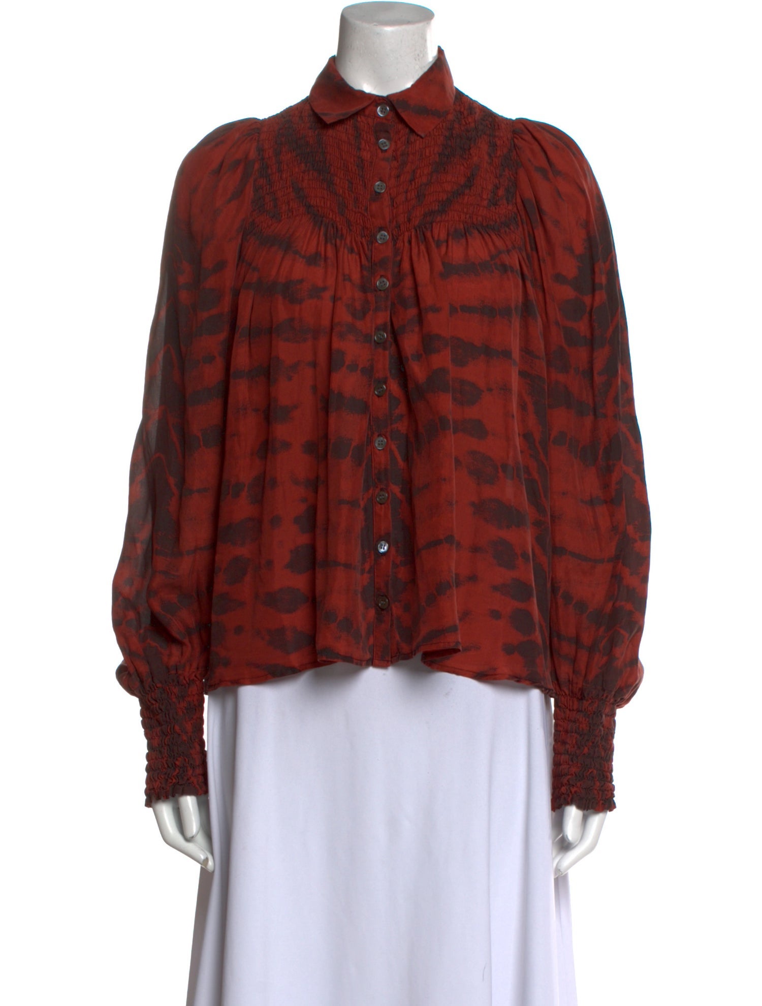 Raquel Allegra Silk Tie-Dye Print Button-Up Top