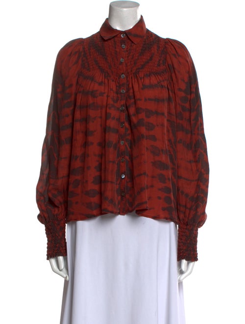 Raquel Allegra Silk Tie-Dye Print Button-Up Top