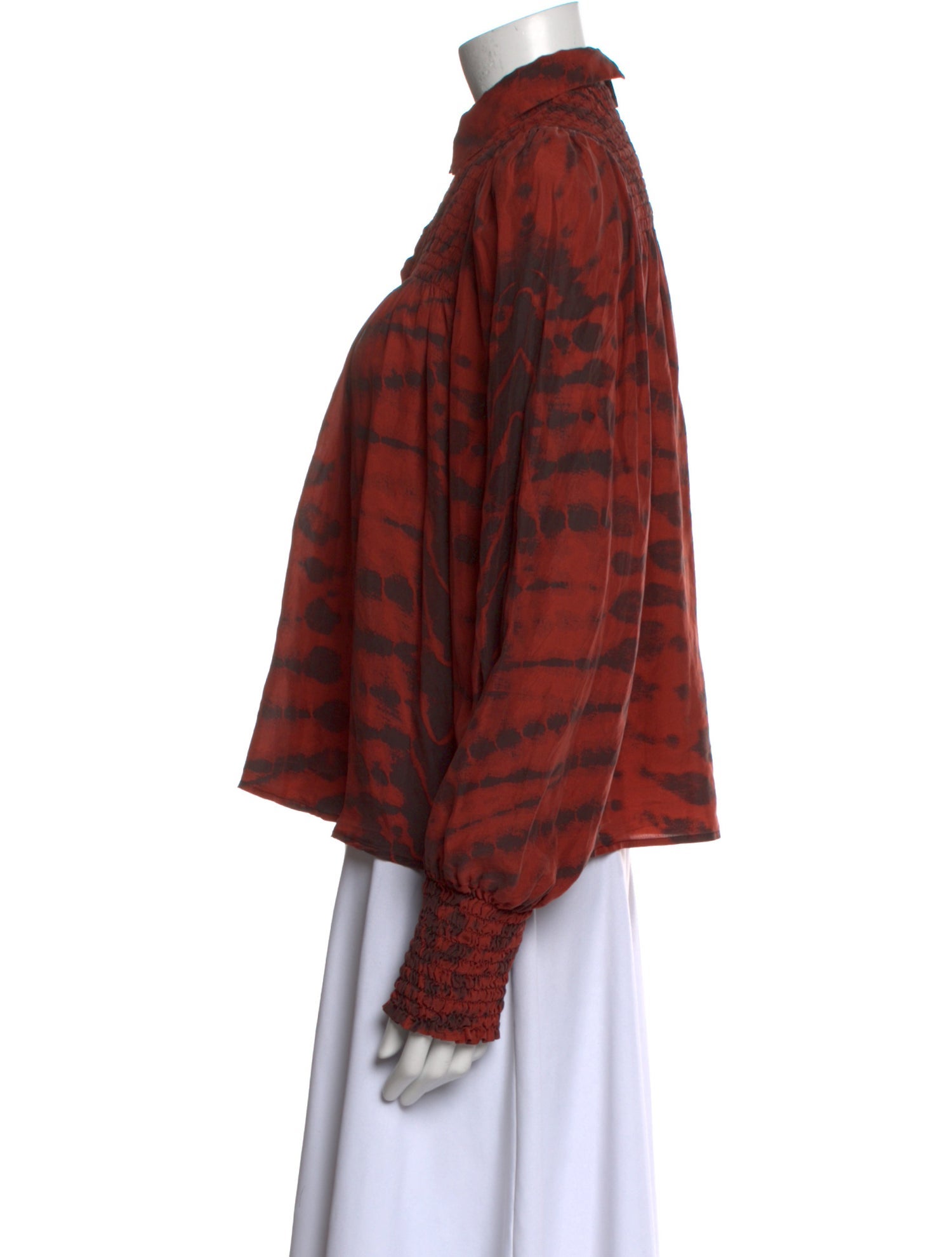 Raquel Allegra Silk Tie-Dye Print Button-Up Top